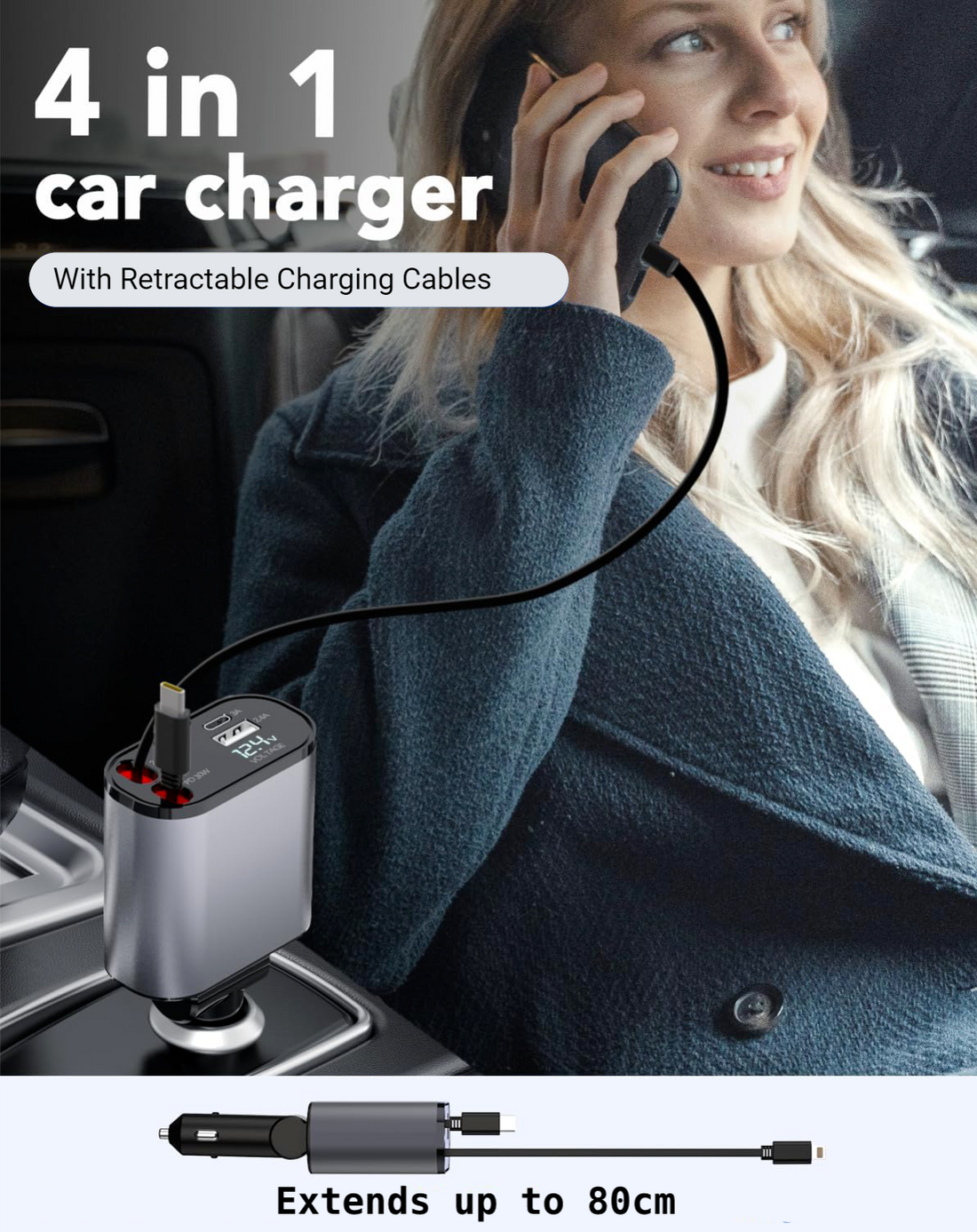 Mulveri 4-in-1 Retractable Car Charger